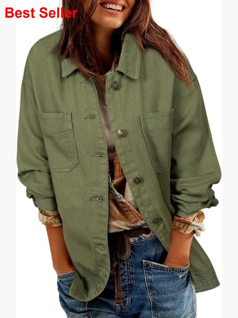 Oversized Boyfriend Denim Jacket Long Sleeve Split Button Up